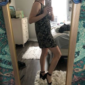 Black and white floral shift dress